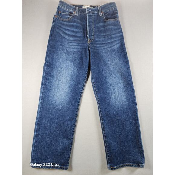 Levi's Womens Ribcage Straight 29 Blue Dark Wash Button Fly Capsule - Picture 4 of 11